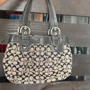 Coach Black and Gray Signature Shoulder Bag